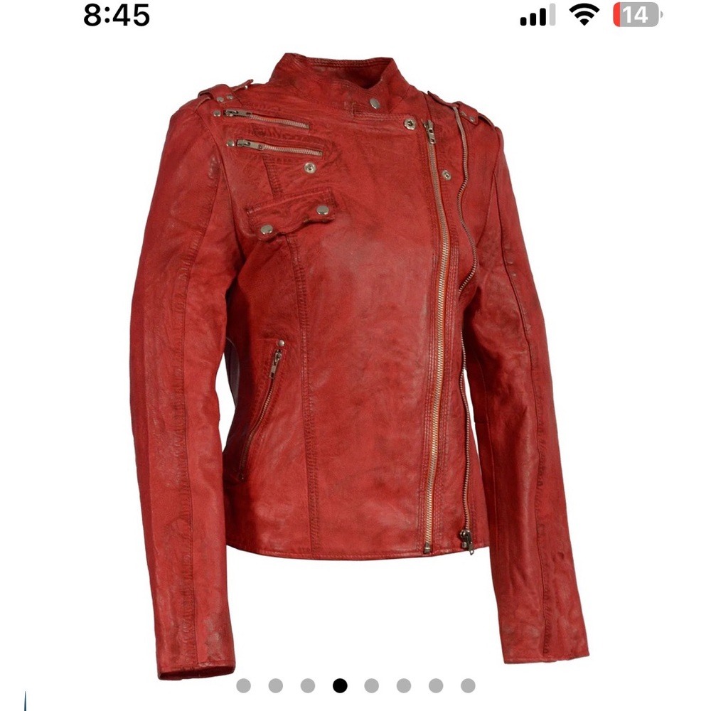 Milwaukee Women's Distressed Red Vegan Leather Jacket